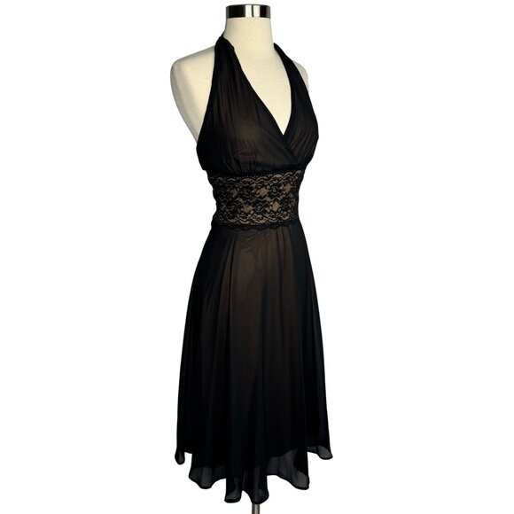 Vintage Y2K Whimsigoth Dressbarn Sheer Black Halter Dress With Lace Waist Sz 8 - Picture 9 of 9
